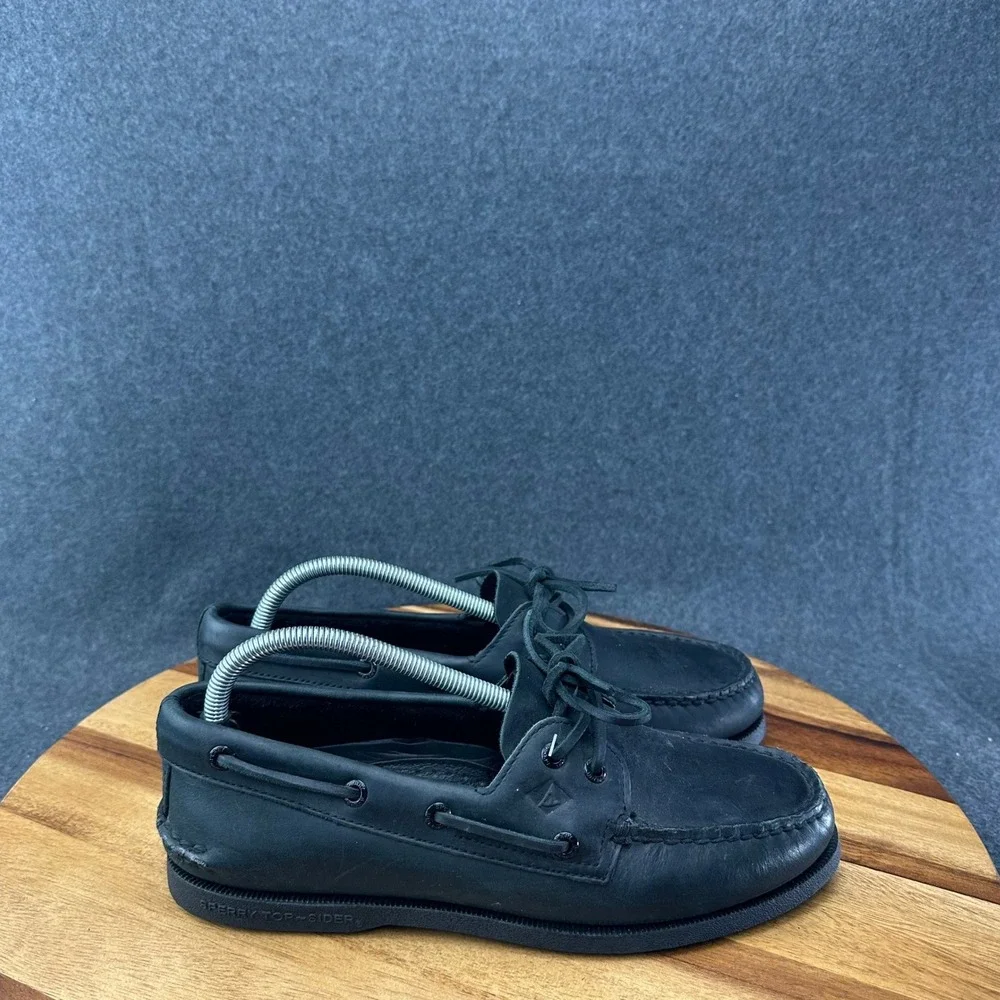 SPERRY Authentic Original 2 Eye Boat Shoes Men's 8 All Black Leather Moc Toe